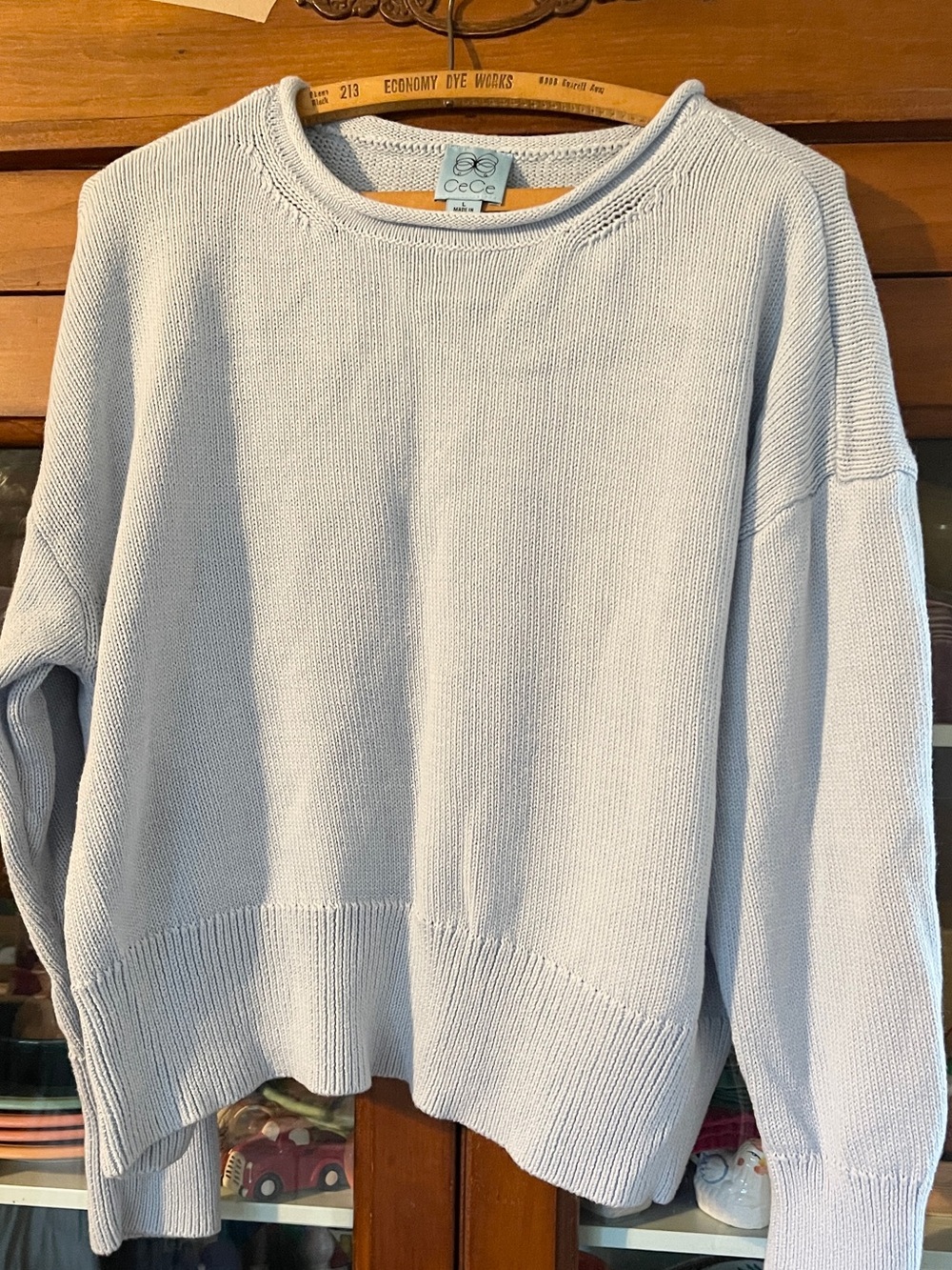 CeCe Powder Blue Boxy Crewneck Sweater